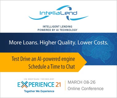 Banner Rectangle for Event: ICE Mortgage Technology Experience 21 Online Conference March 8-26. Request a Demo and Test Drive an AI-powered engine